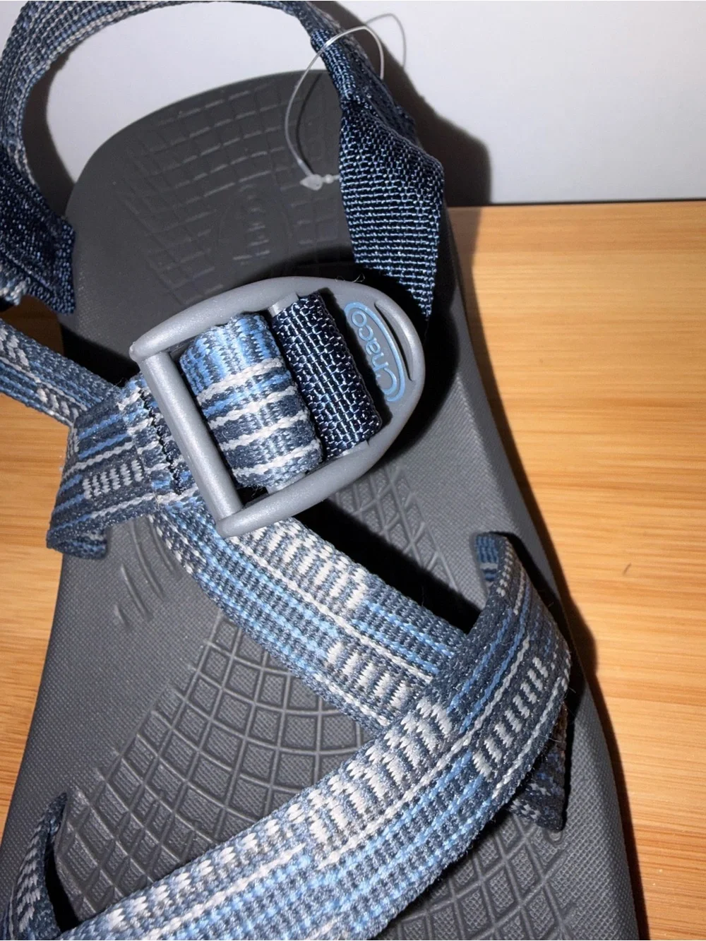Chaco Sport Sandals. Gray & Blue with Patterned Straps. Men’s 9